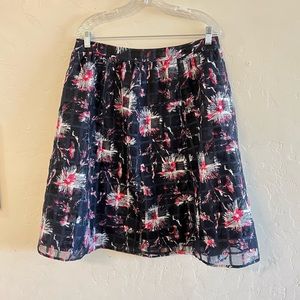 Halogen Pink & Black Floral Print Textured A Line Skirt 12